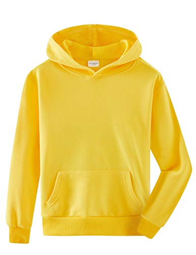 Spring&Gege Jungen Kapuzenpullover Pullover Basic Einfarbig Baumwoll Hoodie Sweatshirt für Kinder, Gelb, 7-8 Jahre von Spring&Gege