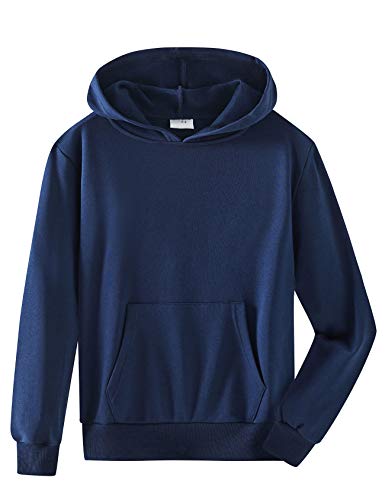 Spring&Gege Jungen Kapuzenpullover Pullover Basic Einfarbig Baumwoll Hoodie Sweatshirt für Kinder, Navy, 11-12 Jahre von Spring&Gege