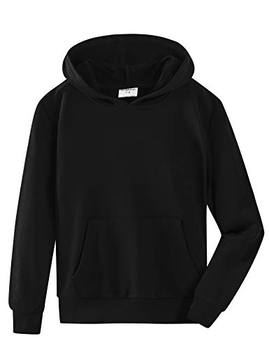 Spring&Gege Jungen Kapuzenpullover Pullover Basic Einfarbig Baumwoll Hoodie Sweatshirt für Kinder, Schwarz, 11-12 Jahre (XL) von Spring&Gege