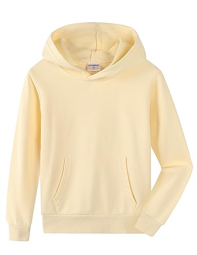 Spring&Gege Jungen Kapuzenpullover Pullover Sweatshirt Basic Einfarbig Baumwoll Hoodie für Kinder (Beige, 11-12 Jahre) von Spring&Gege