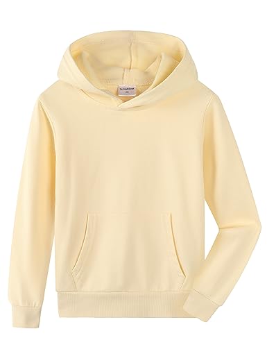 Spring&Gege Jungen Kapuzenpullover Pullover Sweatshirt Basic Einfarbig Baumwoll Hoodie für Kinder (Beige, 7-8 Jahre) von Spring&Gege