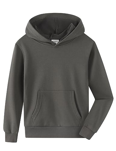 Spring&Gege Jungen Kapuzenpullover Pullover Sweatshirt Basic Einfarbig Baumwoll Hoodie für Kinder (Kohlenstoff Schwarzer, 11-12 Jahre) von Spring&Gege