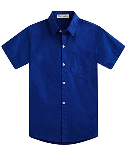 Spring&Gege Jungen Kurzarm Einfarbig Formale Baumwoll Hemden Klassisch Schuluniform Shirts für Kinder, Königsblau, 5-6 Jahre von Spring&Gege