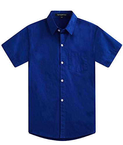 Spring&Gege Jungen Kurzarm Einfarbig Formale Baumwoll Hemden Klassisch Schuluniform Shirts für Kinder, Königsblau, 13-14 Jahre von Spring&Gege