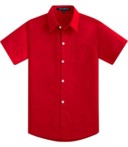 Spring&Gege Jungen Kurzarm Einfarbig Formale Baumwoll Hemden Klassisch Schuluniform Shirts für Kinder, Rot, 5-6 Jahre von Spring&Gege