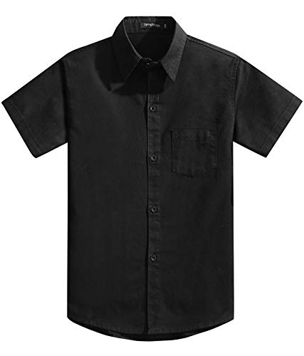 Spring&Gege Jungen Kurzarm Einfarbig Formale Baumwoll Hemden Klassisch Schuluniform Shirts für Kinder, Schwarz, 13-14 Jahre von Spring&Gege