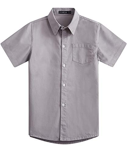 Spring&Gege Jungen Kurzarm Einfarbig Formale Baumwoll Hemden Klassisch Schuluniform Shirts für Kinder, Silber, 5-6 Jahre von Spring&Gege