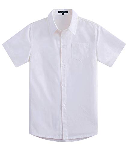 Spring&Gege Jungen Kurzarm Einfarbig Formale Baumwoll Hemden Klassisch Schuluniform Shirts für Kinder, Weiß, 5-6 Jahre von Spring&Gege