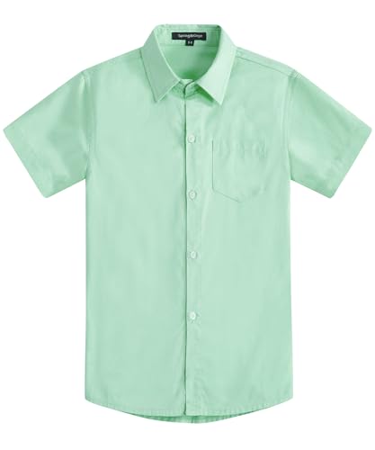 Spring&Gege Jungen Kurzarm Einfarbig Formale Baumwoll Hemden Klassisch Schuluniform für Kinder, Aqua, 116(5-6 Jahre) von Spring&Gege
