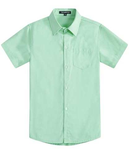 Spring&Gege Jungen Kurzarm Einfarbig Formale Baumwoll Hemden Klassisch Schuluniform für Kinder, Aqua, 128(7-8 Jahre) von Spring&Gege