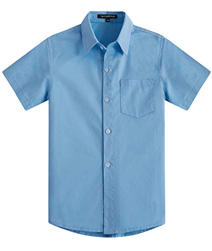 Spring&Gege Jungen Kurzarm Einfarbig Formale Baumwoll Hemden Klassisch Schuluniform für Kinder, Blau, 116(5-6 Jahre) von Spring&Gege