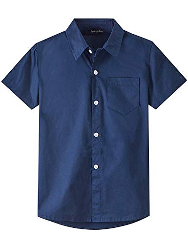 Spring&Gege Jungen Kurzarm Einfarbig Formale Baumwoll Hemden Klassisch Schuluniform für Kinder, Navy Blau, 104 (3-4 Jahre) von Spring&Gege