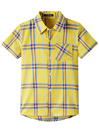 Spring&Gege Jungen Kurzarm Karo Hemd, Plaid Knopf Unten Hemd für Kinder, Gelb, 116-122/5-6 Jahren Spring&Gege Jungen Kurzarm Karo Hemd, Plaid Knopf Unten Hemd für Kinder, Gelb, 116-122/5-6 Jahren von Spring&Gege