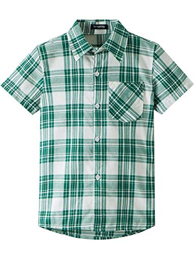 Spring&Gege Jungen Kurzarm Karo Hemd, Plaid Knopf Unten Hemd für Kinder, Grün, 116-122/5-6 Jahren Spring&Gege Jungen Kurzarm Karo Hemd, Plaid Knopf Unten Hemd für Kinder, Grün, 116-122/5-6 Jahren von Spring&Gege