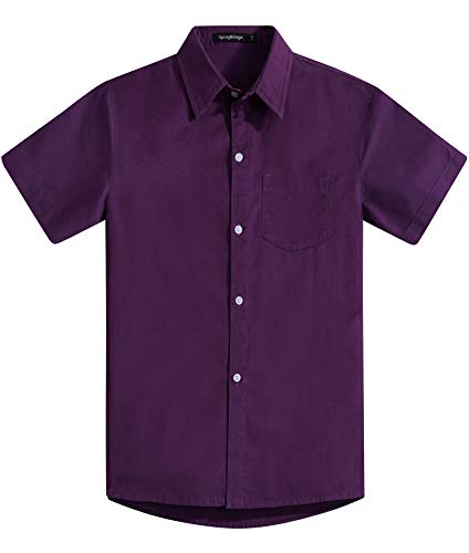 Spring&Gege Jungen Kurzarm Kleid Hemden Formelle Uniform Gewebt Solide - Violett - 9-10 Jahre von Spring&Gege
