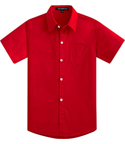 Spring&Gege Jungen Kurzarm Einfarbig Formale Baumwoll Hemden Klassisch Schuluniform Shirts für Kinder, Rot, 9-10 Jahre von Spring&Gege