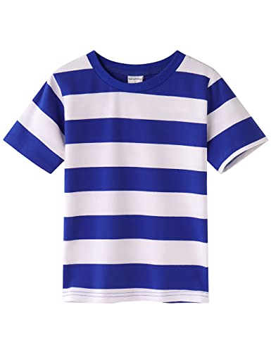 Spring&Gege Jungen Kurzarm T-Shirt mit Streifen Rundhalsausschnitt aus Baumwolle für Kinder,Königsblau&Weiß Streifen 128-134 (7-8) von Spring&Gege