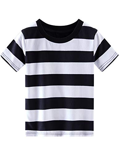 Spring&Gege Jungen Kurzarm T-Shirt mit Streifen Rundhalsausschnitt aus Baumwolle für Kinder,Schwarz Weiße Streifen, 152-158 von Spring&Gege