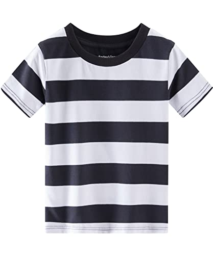 Spring&Gege Jungen Kurzarm T-Shirt mit Streifen Rundhalsausschnitt aus Baumwolle für Kinder,Schwarz Weiße Streifen, 152-158 von Spring&Gege