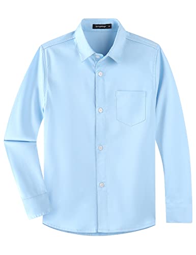 Spring&Gege Jungen Langärmeliges Party Hemd Freizeit Hemd Sateen Stretch Bügelleicht Hochzeit Knitterfreies Shirt, Blau, 5-6 Jahre(S/116 122) von Spring&Gege