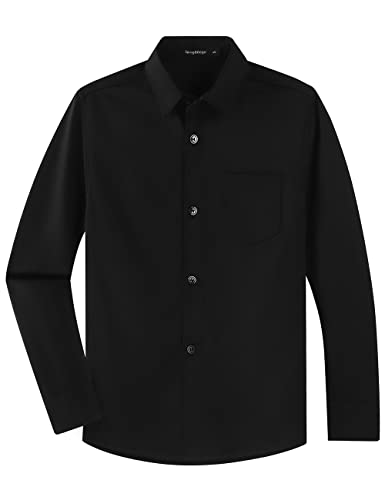 Spring&Gege Jungen Langärmeliges Party Hemd Freizeit Hemd Sateen Stretch Bügelleicht Hochzeit Knitterfreies Shirt, Schwarz, 5-6 Jahre(S/116 122) von Spring&Gege