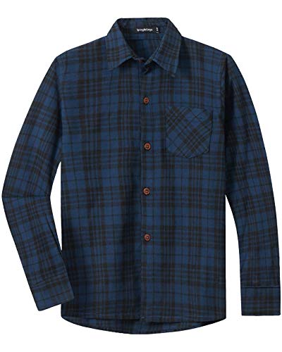 Spring&Gege Jungen Langärmliges Kariertes Button-Down Flanellhemd für Kinder, Marineblau Schwarz, 116-122/5-6 Years von Spring&Gege