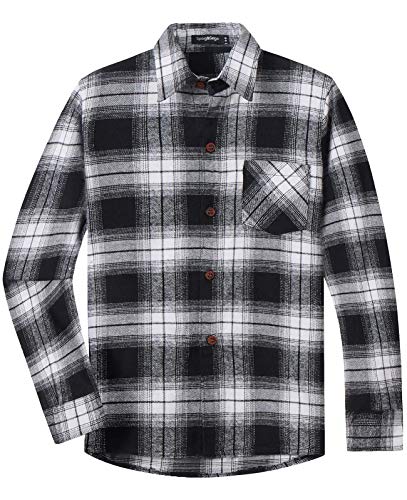 Spring&Gege Jungen Langärmliges Kariertes Button-Down Flanellhemd für Kinder, Schwarz-Weiss, 116-122 (S EU) von Spring&Gege