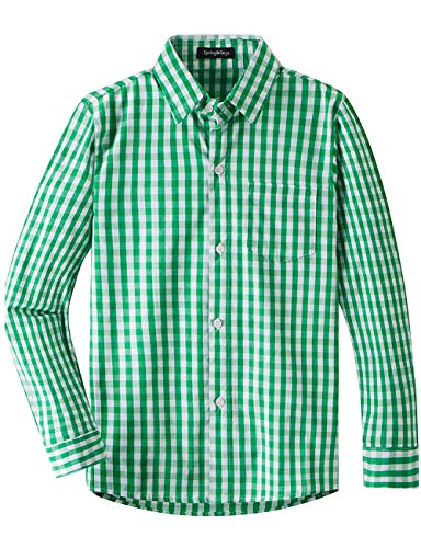 Spring&Gege Jungen Langarm Popeline Button Down Shirt Baumwolle Plaid Uniform Dress Shirts, Grün Groß Gingham, S von Spring&Gege