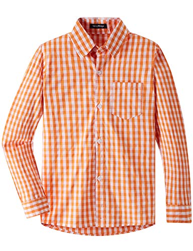 Spring&Gege Jungen Langarm Popeline Button Down Shirt Baumwolle Plaid Uniform Dress Shirts, Orange Groß Gingham, S von Spring&Gege