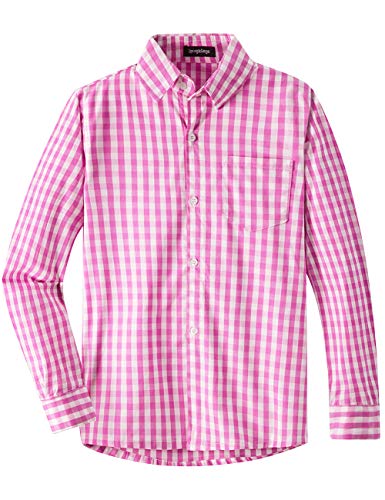Spring&Gege Jungen Langarm Popeline Button Down Shirt Baumwolle Plaid Uniform Groß Kariert Dress Shirts, Rosa Gingham, L von Spring&Gege