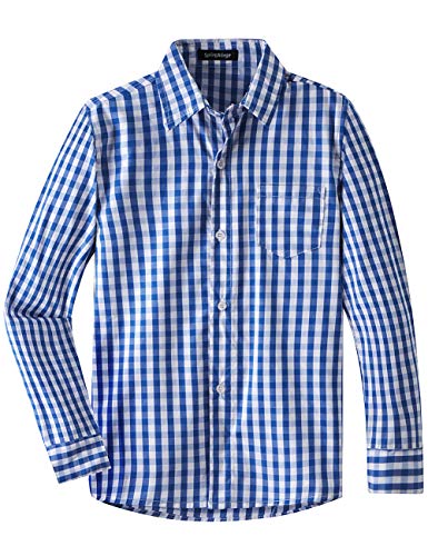 Spring&Gege Jungen Langarm Popeline Button Down Shirt Baumwolle Plaid Uniform Dress Shirts, Royal Blue Groß Gingham, XL von Spring&Gege