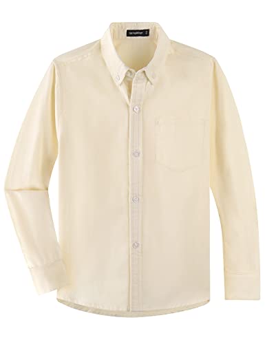 Spring&Gege Jungen Langarm Schuluniform Oxford Hemd Baumwolle Einfarbig Button Down Hemden für Kinder, Gelb, 7-8 Jahre von Spring&Gege