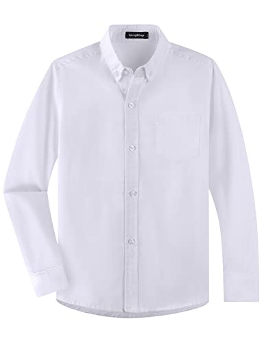 Spring&Gege Jungen Langarm Schuluniform Oxford Hemd Baumwolle Einfarbig Button Down Hemden für Kinder, Weiß, 11-12 Jahre von Spring&Gege