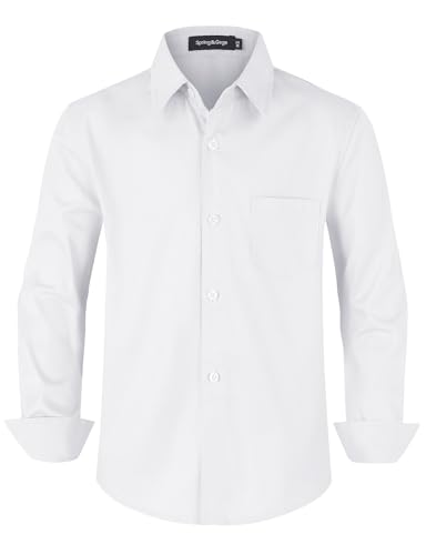 Spring&Gege Hemden Langarm für Jungen Baumwoll Casual Regular Fit Kinder Hemd Formale Schuluniform Shirt mit Brusttasche, Weiß, 7-8 Jahre von Spring&Gege