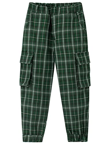 Spring&Gege Jungen Loungehose Freizeithose Elastischer Bund Karierte Hose mit Taschen für Kinder, Grün, 11-12 Jahre von Spring&Gege