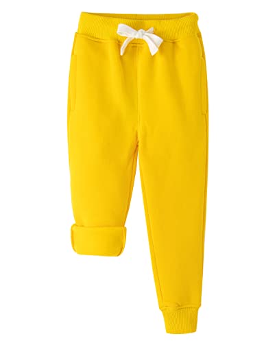 Spring&Gege Jungen Mädchen Fleece Sweathose Basic Freizeithose Sporthose mit tiefen Taschen für Kinder, Gelb, 7-8 Jahre von Spring&Gege