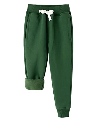 Spring&Gege Jungen Mädchen Fleece Sweathose Basic Freizeithose Sporthose mit tiefen Taschen für Kinder, Grün, 5-6 Jahre von Spring&Gege