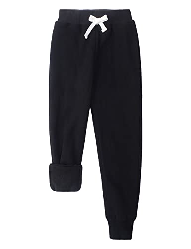 Spring&Gege Jungen Mädchen Fleece Sweathose Basic Freizeithose Sporthose mit tiefen Taschen für Kinder, Schwarz, 11-12 Jahre von Spring&Gege