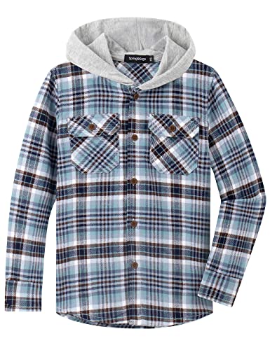 Spring&Gege Jungen Mädchen Langarm Karohemd Holzfällerhemd Flanell-Knopf Langarmshirts Hemd Hoodie, Blau, 5-6 Jahre von Spring&Gege