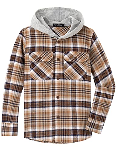 Spring&Gege Jungen Mädchen Langarm Karohemd Holzfällerhemd Flanell-Knopf Langarmshirts Hemd Hoodie, Braun, 11-12 Jahre von Spring&Gege