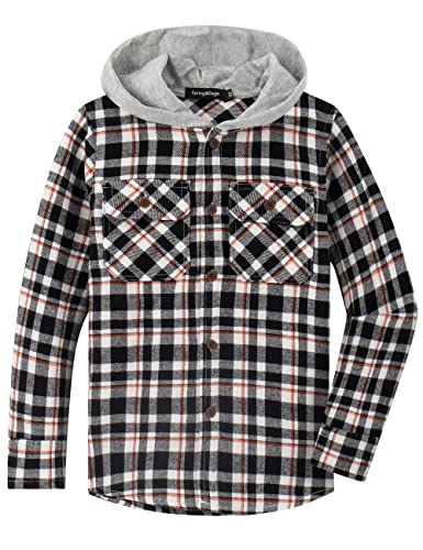 Spring&Gege Jungen Mädchen Langarm Karohemd Holzfällerhemd Flanell-Knopf Langarmshirts Hemd Hoodie, Schwarz/Weiß, 11-12 Jahre von Spring&Gege