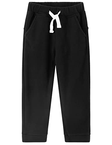 Spring&Gege Jungen Mädchen Polar Fleece Warm-Up Loungewear Jogginghose mit Taschen für Kinder, Schwarz, 5-6 Jahre(116 122) von Spring&Gege