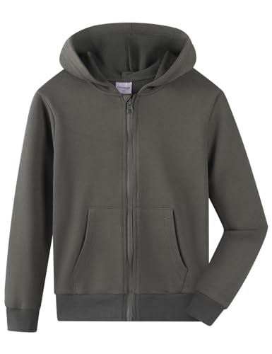 Spring&Gege Kapuzenpullover Jungen Zipper Hoodie Sweatjacke Basic Einfarbig Baumwoll Kapuzenjacke für Kinder (Kohlenstoff Schwarzer, 7-8 Jahre) von Spring&Gege