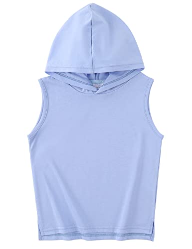 Spring&Gege Kinder Kapuzenweste Ärmellos Kapuzenpullover Schuluniform Basic Einfarbig Baumwoll Workout Comfy T-Shirt, Hellblau, 11-12 Jahre(XL/152 158) von Spring&Gege