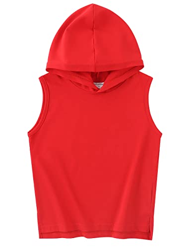 Spring&Gege Kinder Kapuzenweste Ärmellos Kapuzenpullover Schuluniform Basic Einfarbig Baumwoll Workout Comfy T-Shirt, Rot, 11-12 Jahre(XL/152 158) von Spring&Gege