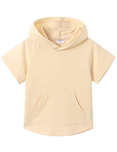 Spring&Gege Kinder Lässig Einfarbig Kurzarm Kapuzenpullover Pullover Basic Baumwolle Kapuzenpulli T-Shirt, Elfenbein, 4-5 Jahre(XS/104 110) von Spring&Gege