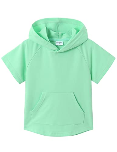 Spring&Gege Kinder Lässig Einfarbig Kurzarm Kapuzenpullover Pullover Basic Baumwolle Kapuzenpulli T-Shirt, Mintgrün, 13-14 Jahre(XXL/164 170) von Spring&Gege