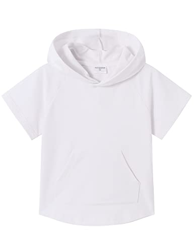 Spring&Gege Kinder Lässig Einfarbig Kurzarm Kapuzenpullover Pullover Basic Baumwolle Kapuzenpulli T-Shirt, Weiß, 11-12 Jahre(XL/152 158) von Spring&Gege