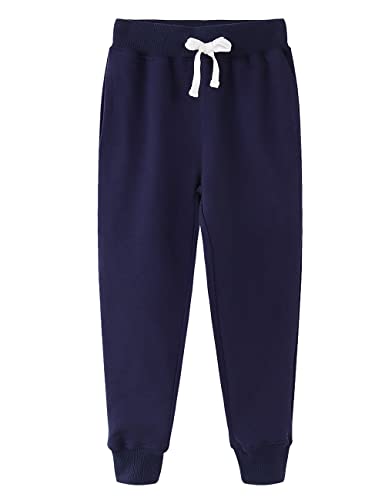Spring&Gege Kinder Solid Athletic Sweatpants Basic Freizeithose Sportswear mit tiefen Taschen, Navy blau, 7-8 Jahre von Spring&Gege
