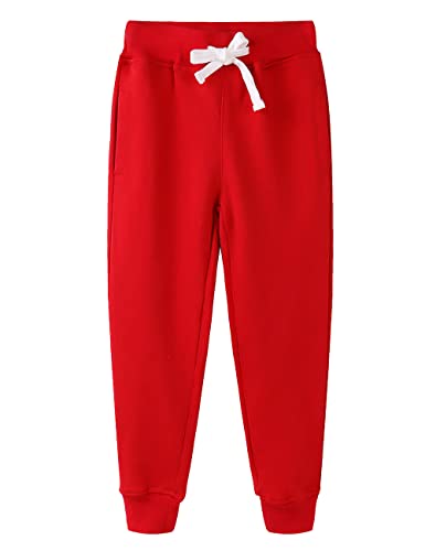 Spring&Gege Kinder Solid Athletic Sweatpants Basic Freizeithose Sportswear mit tiefen Taschen, Rot, 3-4 Jahre von Spring&Gege